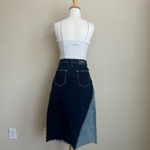 VINTAGE Y2K COLOR BLOCK DENIM MIDI SKIRT - Picture 8 of 8